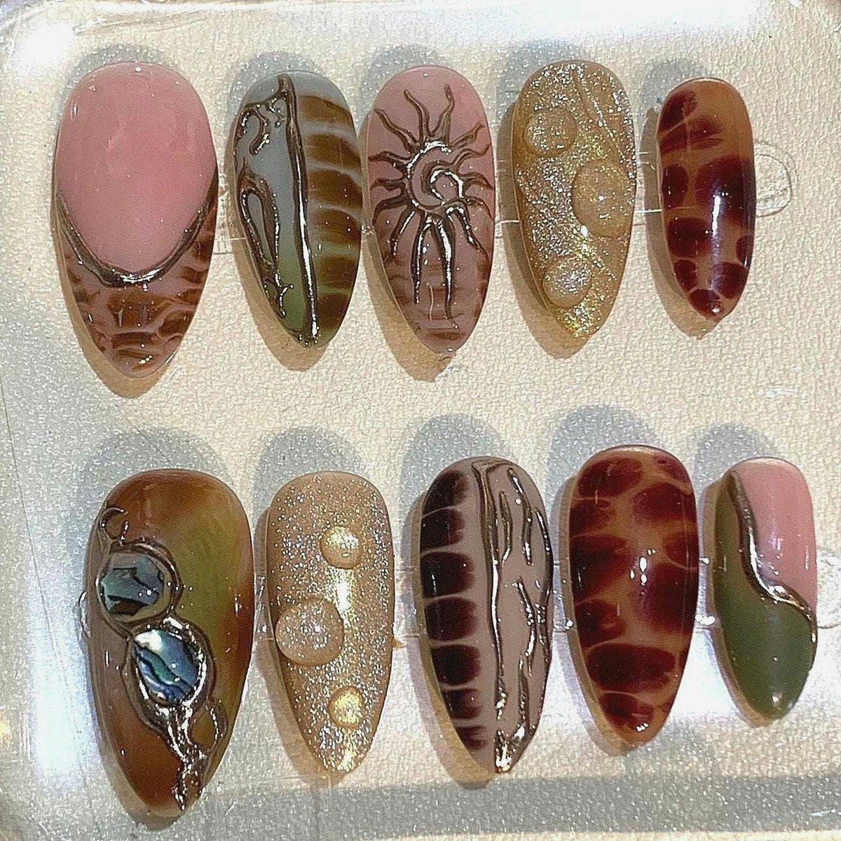 Boho Press On Nails: Gold Celestial Sun & Moon Design