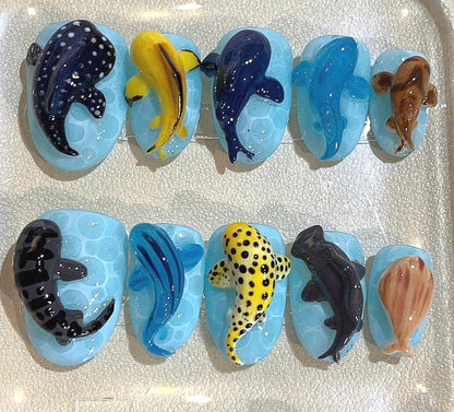 3D Ocean Animal Press On Nails: Handmade Marine Life Nail Art