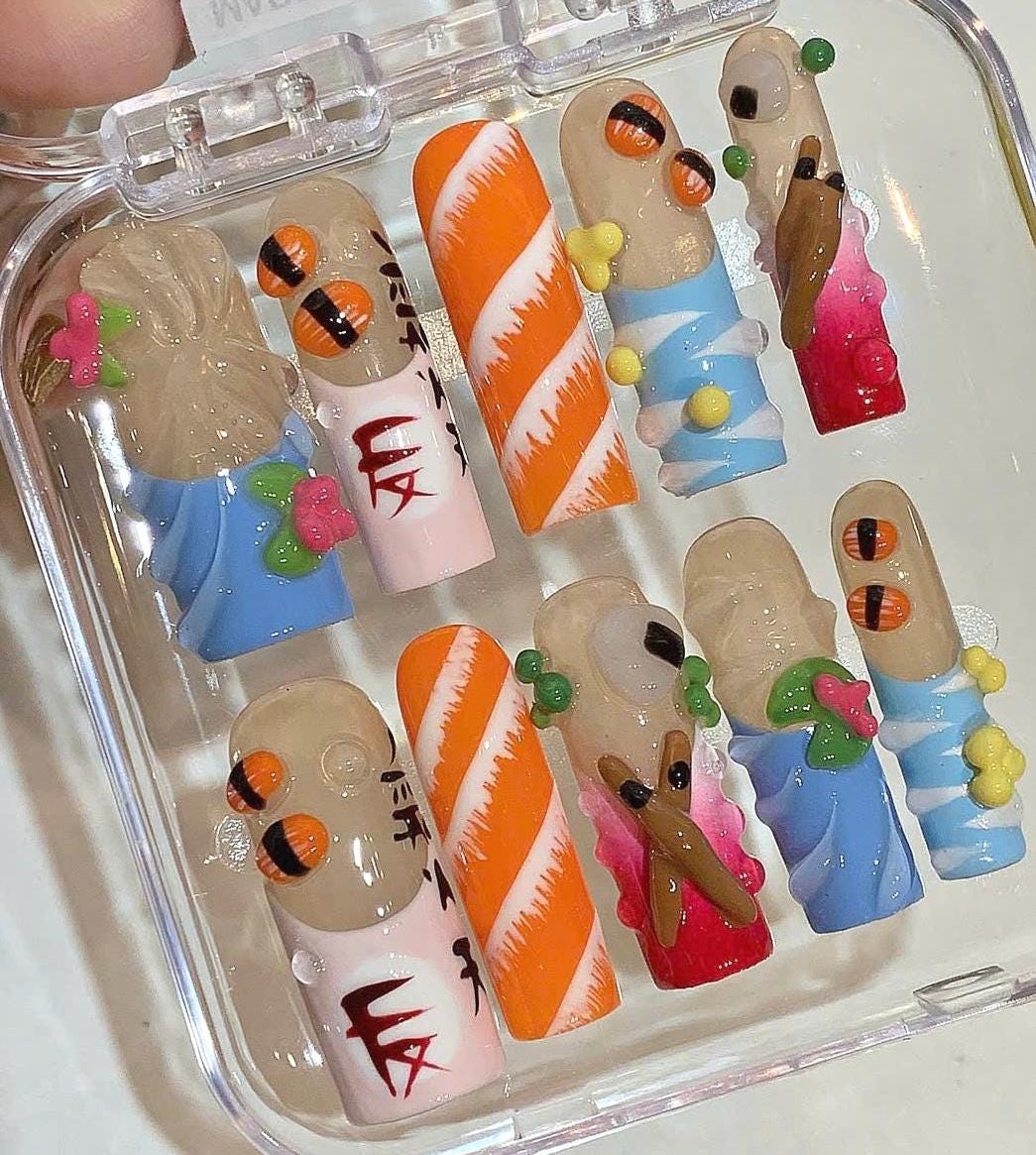 3D Sushi Press On Nails: Handmade Japanese Food Nail Art