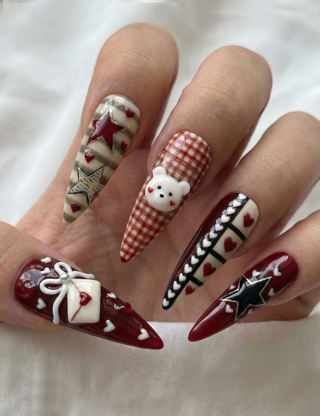 Sweet Cherry Valentine Press On Nails for Valentine Days | Handmade Pink Bow & Heart Fake Nails | Soft Nude Romantic Nail Art  | JB284E