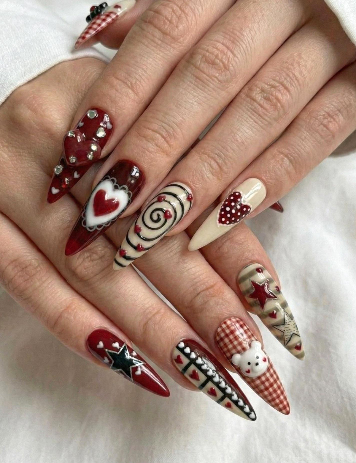 Sweet Cherry Valentine Press On Nails for Valentine Days | Handmade Pink Bow & Heart Fake Nails | Soft Nude Romantic Nail Art  | JB284E