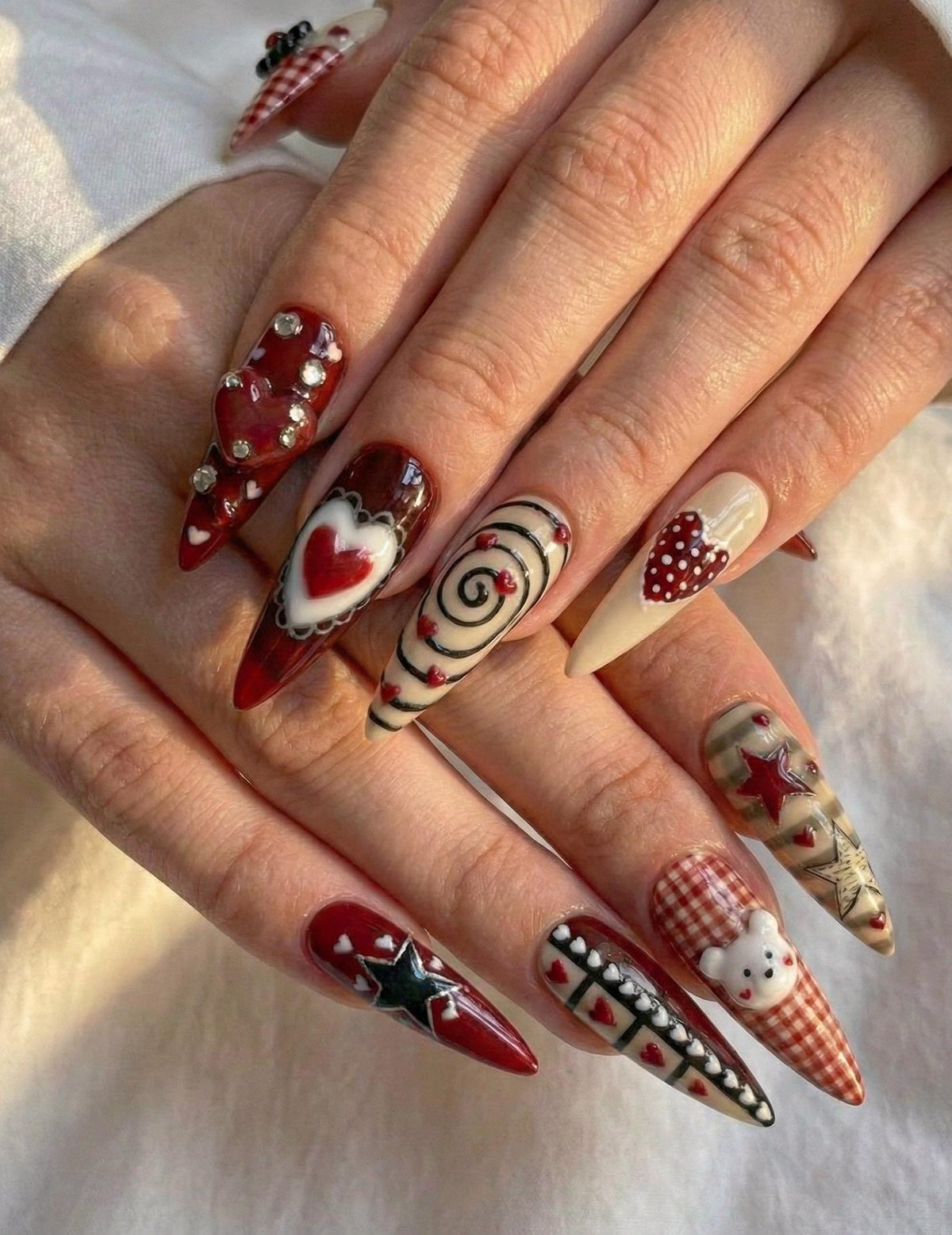 Sweet Cherry Valentine Press On Nails for Valentine Days | Handmade Pink Bow & Heart Fake Nails | Soft Nude Romantic Nail Art  | JB284E