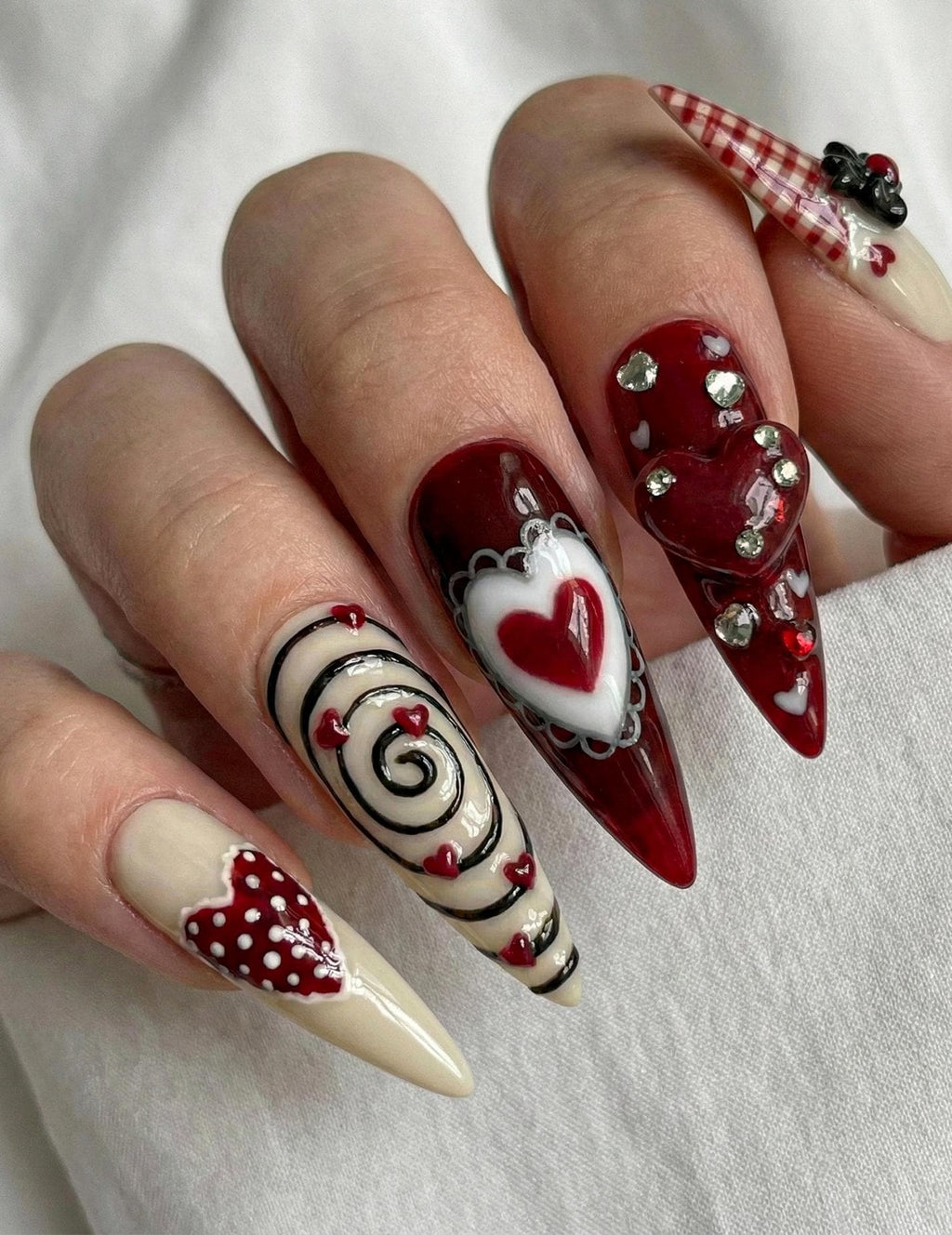 Sweet Cherry Valentine Press On Nails for Valentine Days | Handmade Pink Bow & Heart Fake Nails | Soft Nude Romantic Nail Art  | JB284E
