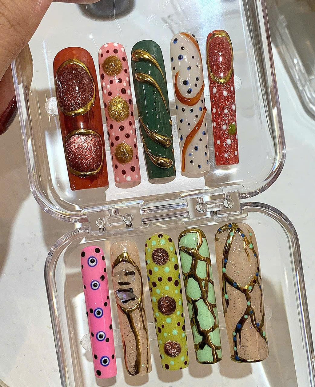 Abstract 3D Press On Nails: Handmade Artistic Festival Nail Art