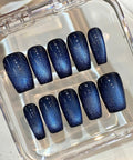 Blue Cat Eye Press On Nails | Galaxy Shimmer, Handmade False Nails
