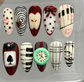 Artistic Press On Nails | Piano, Clock, & Playing Card Designs