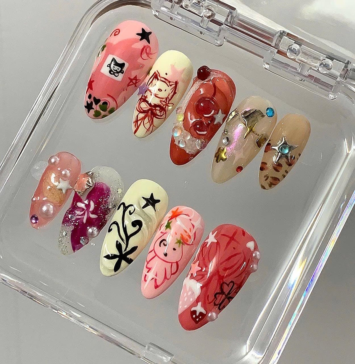 Kawaii Press On Nails | Y2K Pink Nail Art Set