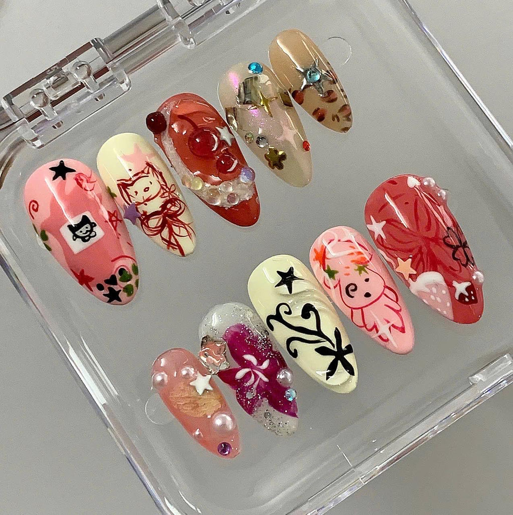Kawaii Press On Nails | Y2K Pink Nail Art Set
