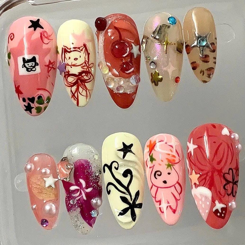 Kawaii Press On Nails | Y2K Pink Nail Art Set