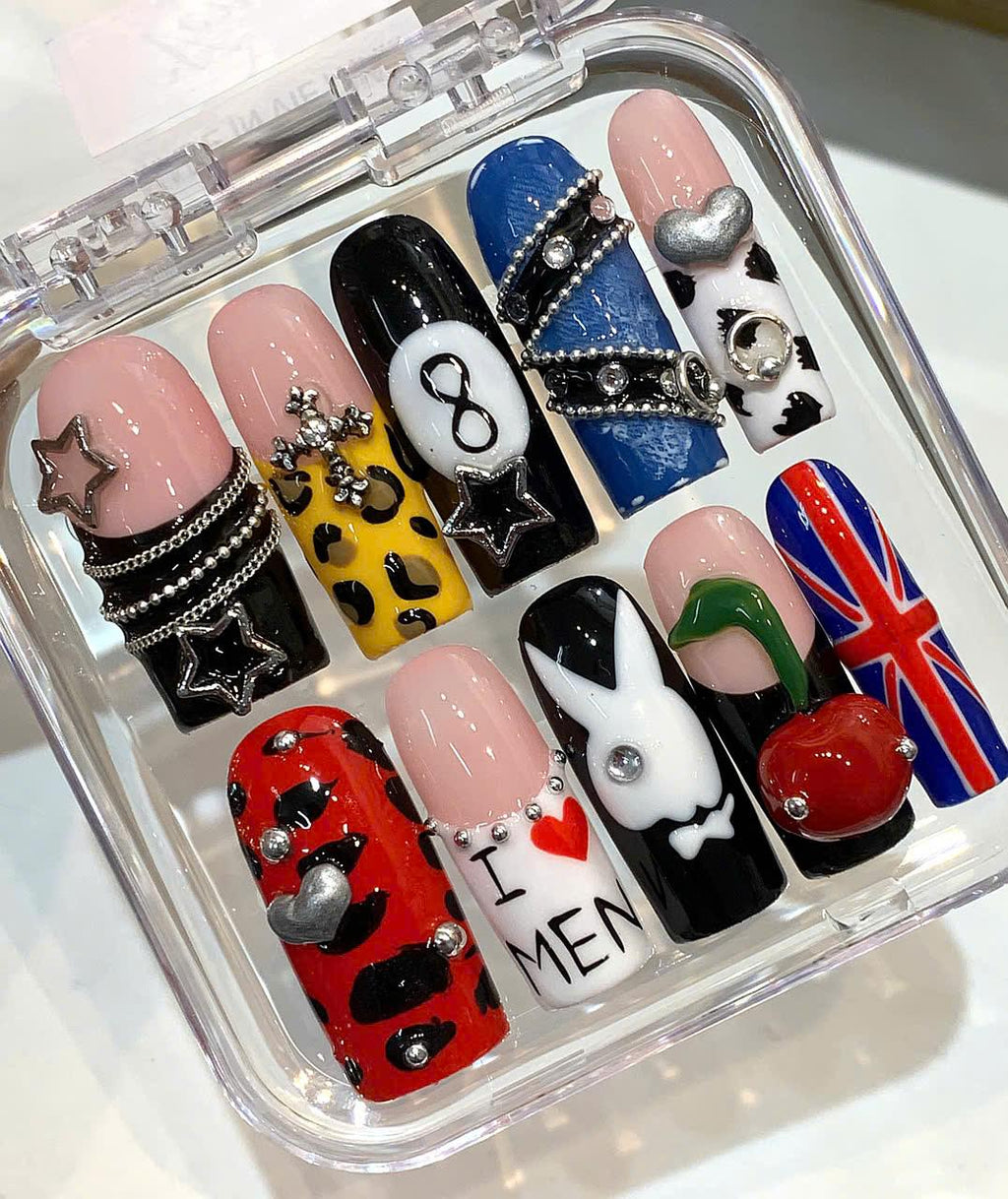 Handmade Punk Rock Press On Nails: 3D Nail Art