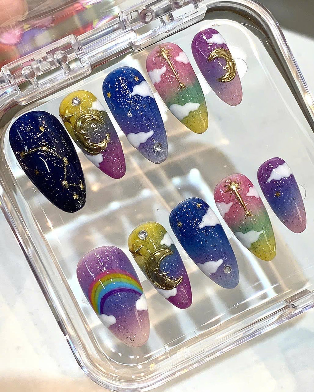 Celestial Press On Nails | Handmade Galaxy Star Moon Design
