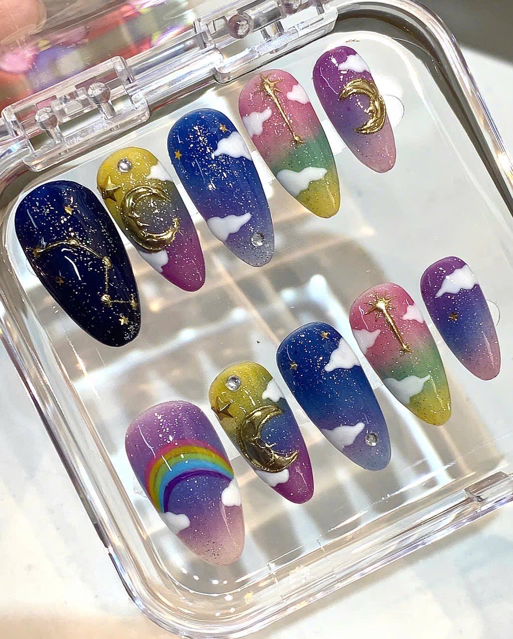 Celestial Press On Nails | Handmade Galaxy Star Moon Design