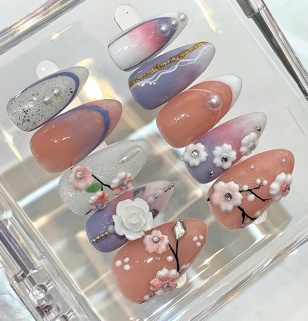 3D Floral Press On Nails | Pink & Purple Spring Manicure