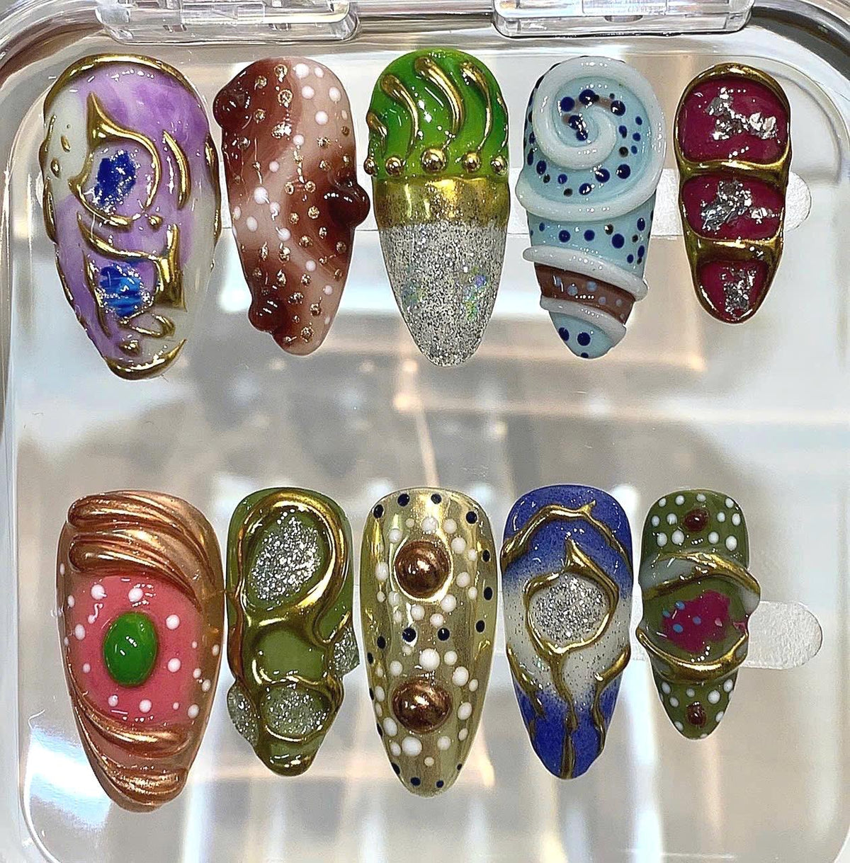 Abstract 3D Press On Nails | Colorful Art Nails | Handmade Statement Nail Set