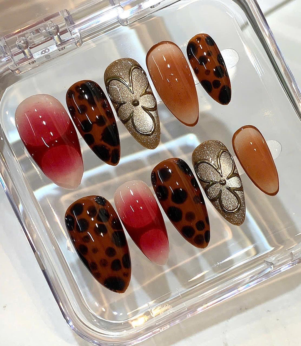 Leopard Press On Nails | Brown Ombre Nails | Luxury Handmade Nail Set