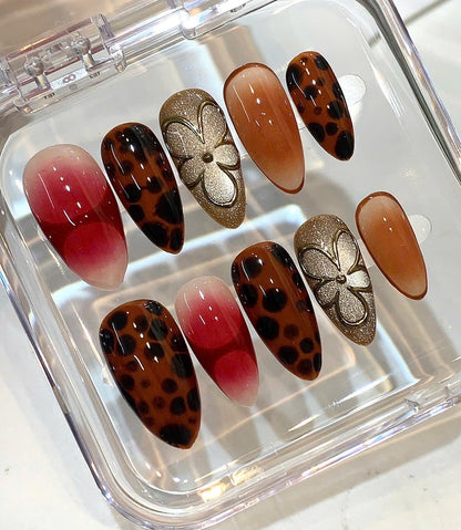 Leopard Press On Nails | Brown Ombre Nails | Luxury Handmade Nail Set