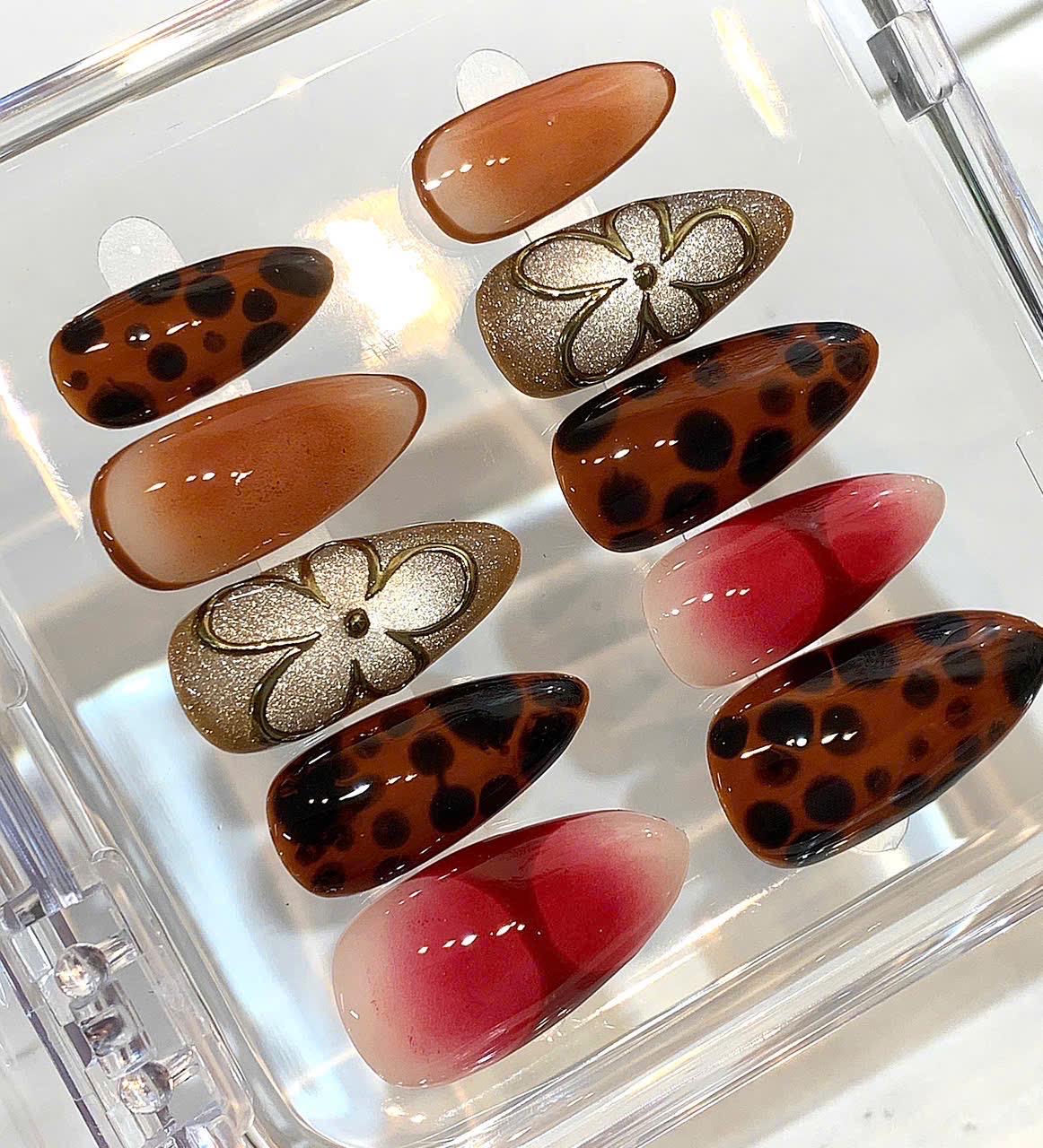 Leopard Press On Nails | Brown Ombre Nails | Luxury Handmade Nail Set