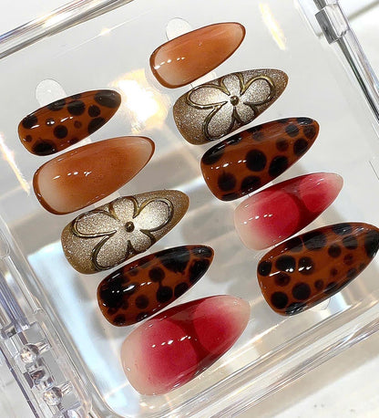 Leopard Press On Nails | Brown Ombre Nails | Luxury Handmade Nail Set
