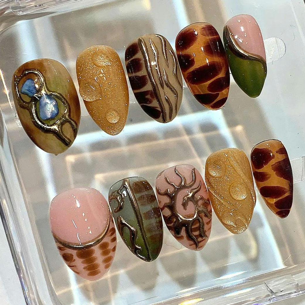 Boho Press On Nails: Gold Celestial Sun & Moon Design