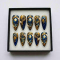 Midnight Moon Landscape Blue Gold Press On Nails, Luxury Hand Painted 3D Baroque, Celestial Fantasy Nails Set