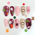 Kawaii Teddy Bear Press On Nails | Cute Teddy & Button Nail Art | Handmade Kawaii Nails | Pink Plaid Press Ons | Cute Core Nails | JB1022H