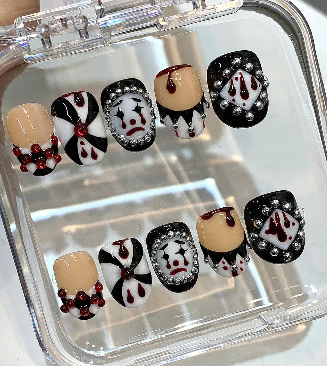 Creepy Clown Press On Nails: Gothic Horror Halloween Nail Art Set