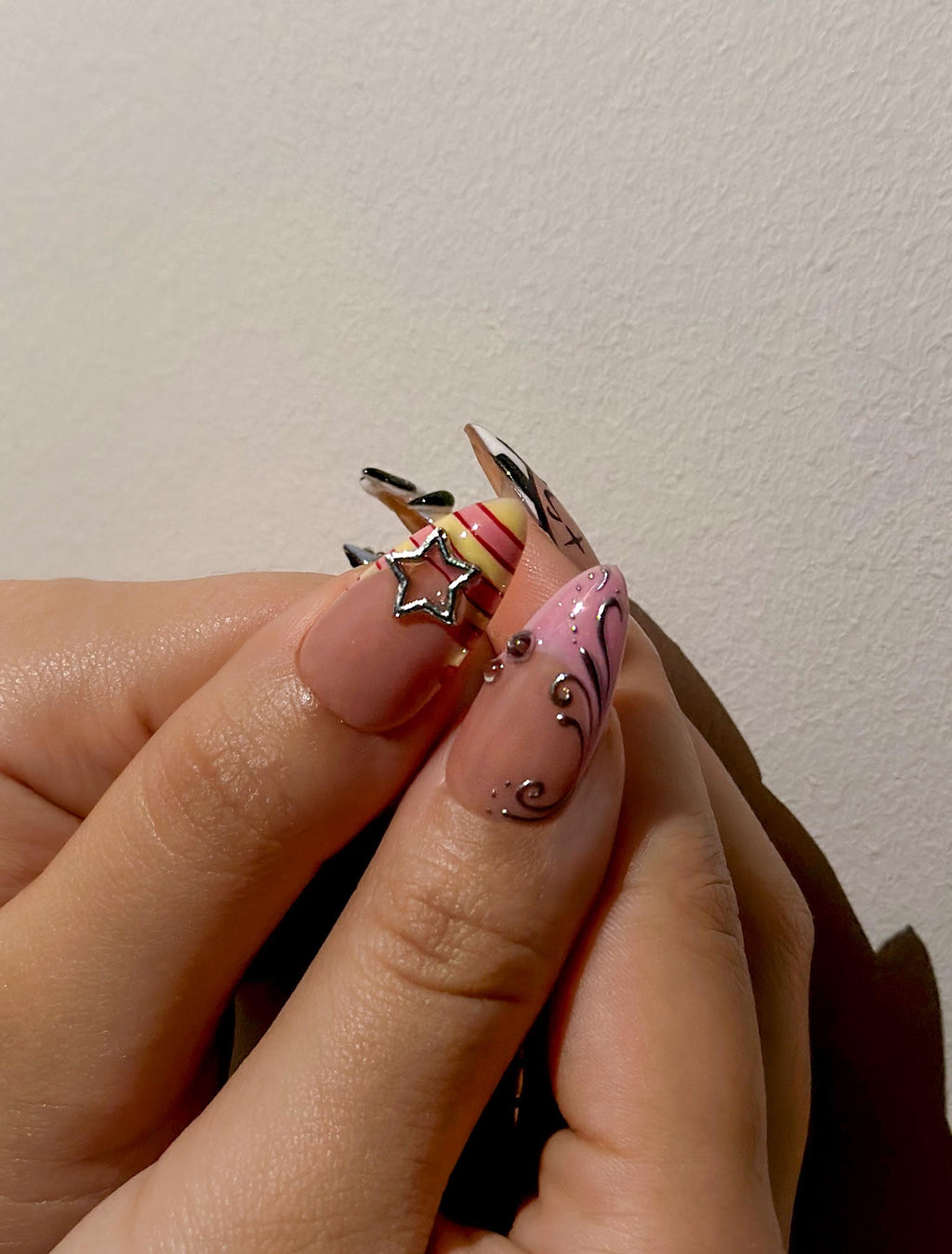 Polka Dot Cat Melody Press On Nails | Cute Cat Nail Art for Music Lover | Polka Dot Nude Nails | Luxury Cute Nails | JC294EC