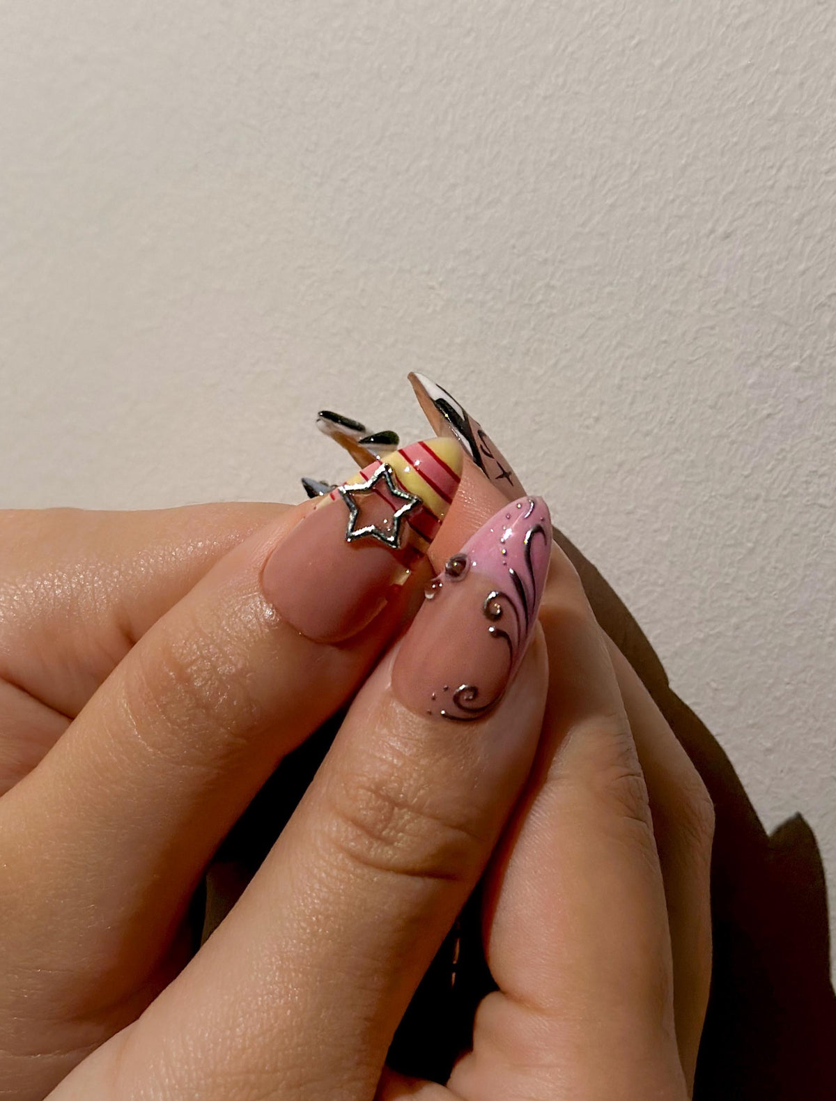 Polka Dot Cat Melody Press On Nails | Cute Cat Nail Art for Music Lover | Polka Dot Nude Nails | Luxury Cute Nails | JC294EC