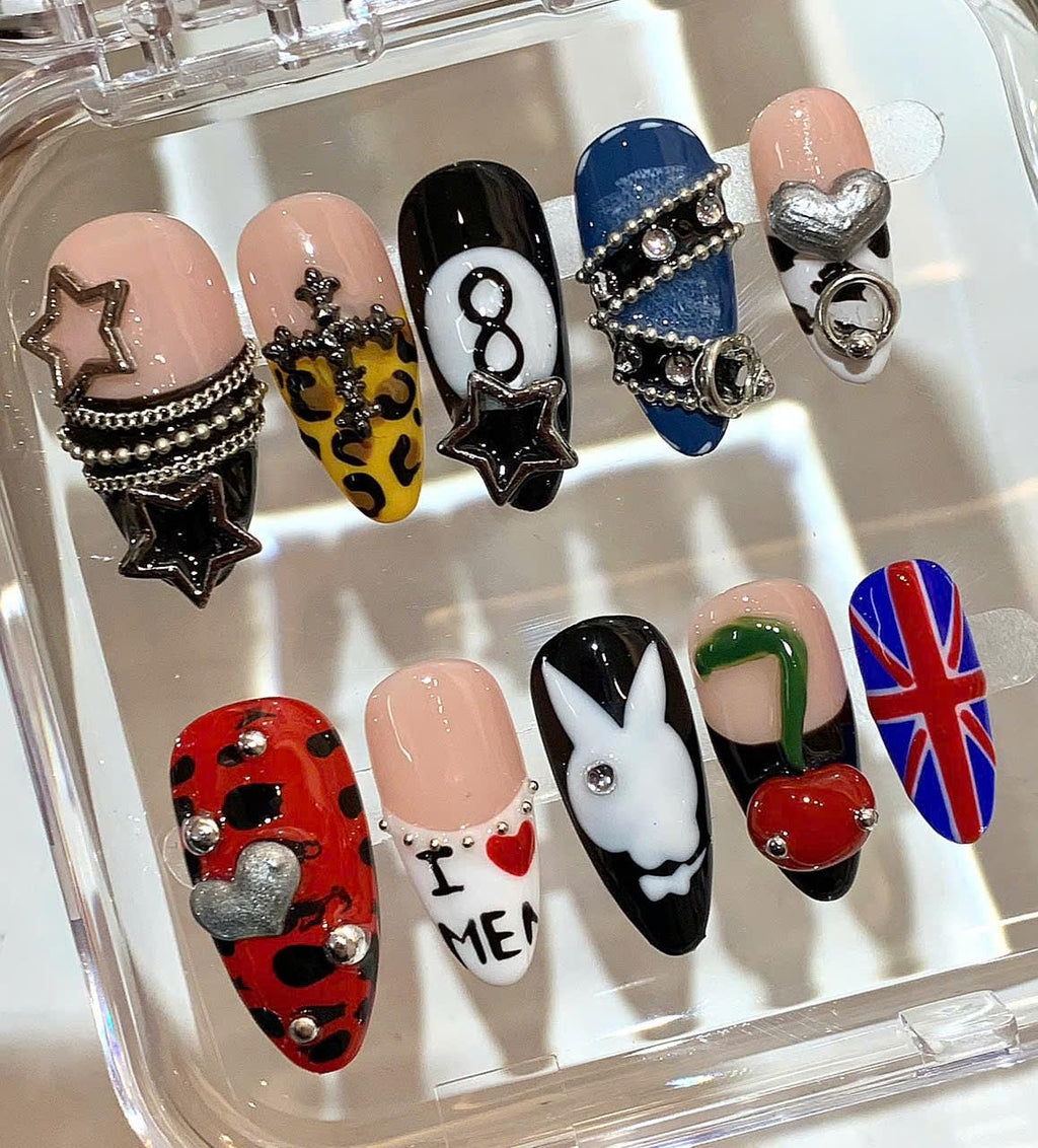 Handmade Punk Rock Press On Nails: 3D Nail Art