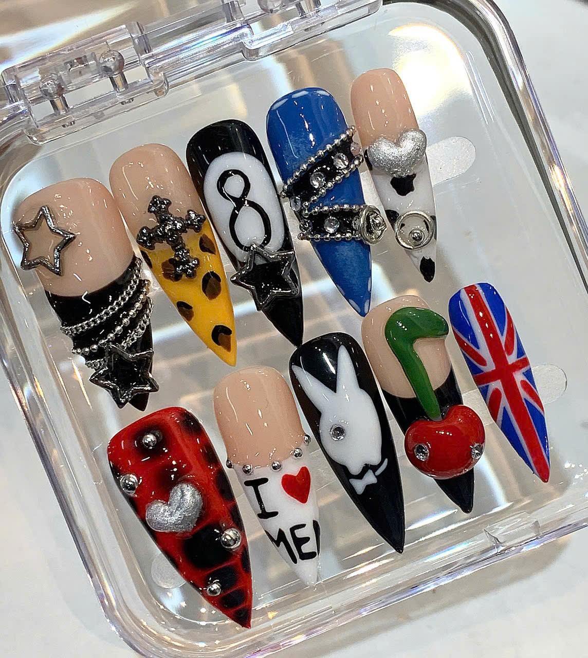 Handmade Punk Rock Press On Nails: 3D Nail Art