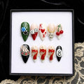 Handmade Casino Glam Press On Nails | Dice, Playing Cards, 8 Ball, Cherry & Red Heel Art | Long Stiletto Nails For Bold Luxury Vibes