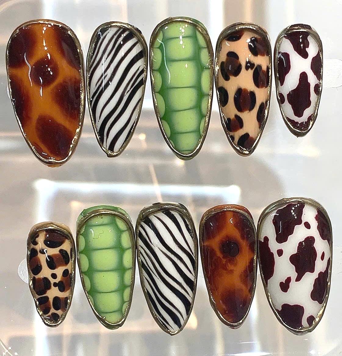 Mixed Animal Print Press On Nails | Leopard, Cow, Zebra, Tortoise Shell Set