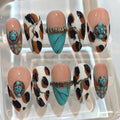 Western Cowgirl Press On Nails | Turquoise Leopard Print Boho Rodeo Set