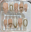 Nude Gold Press On Nails | Pearl Marble Elegant Bridal Nails | Minimalist Luxury Handmade Nail Set