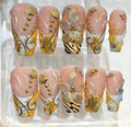 Luxury Gold 3D Floral Press On Nails, Bridal Wedding Rhinestone Fake Nails
