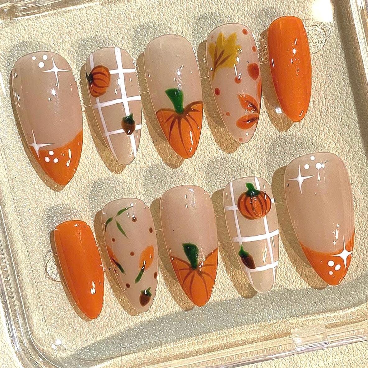 Pumpkin Spice Press On Nails: Autumn Nail Art Set
