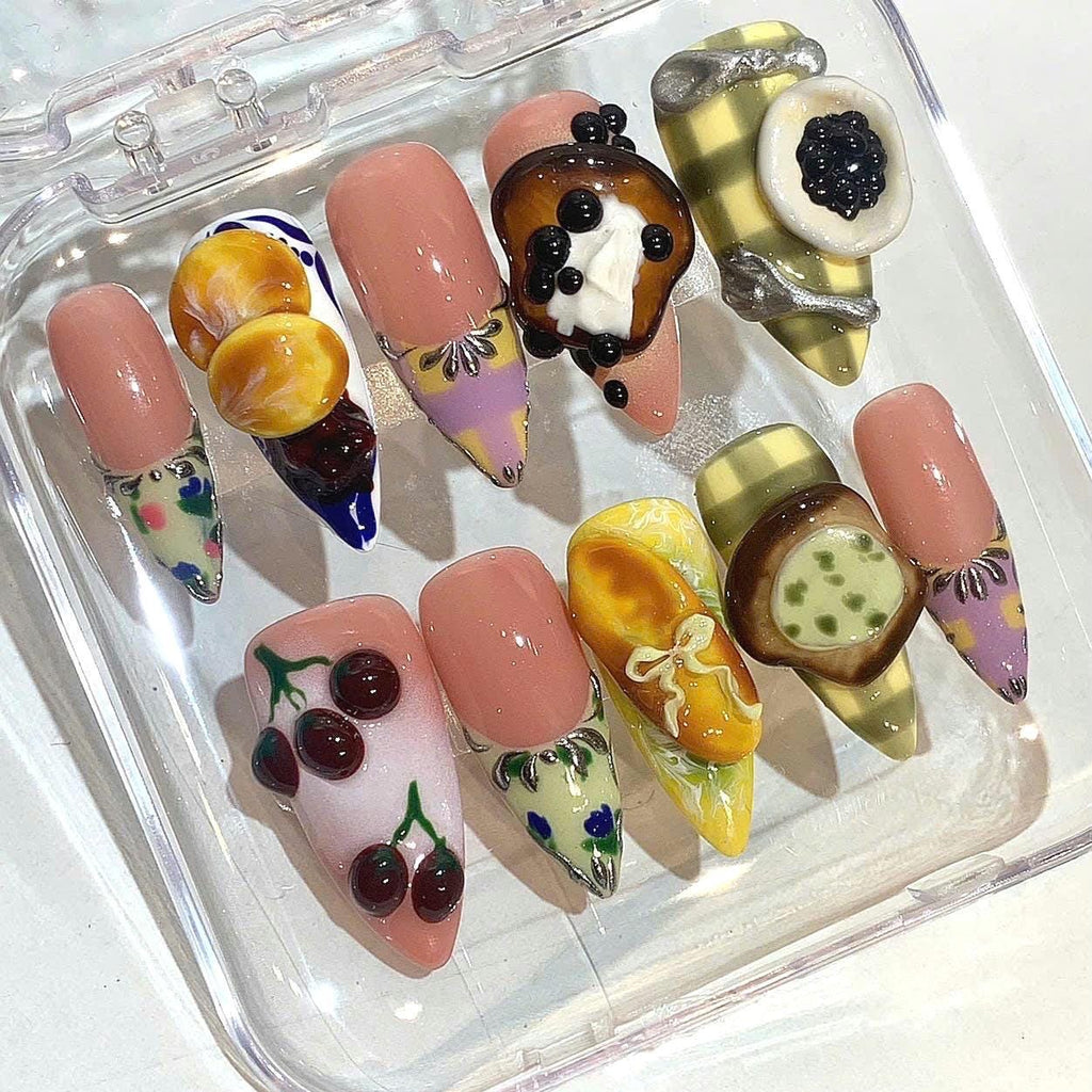 3D Dessert Press On Nails | Handmade Food Nail Set, Kawaii False Nails