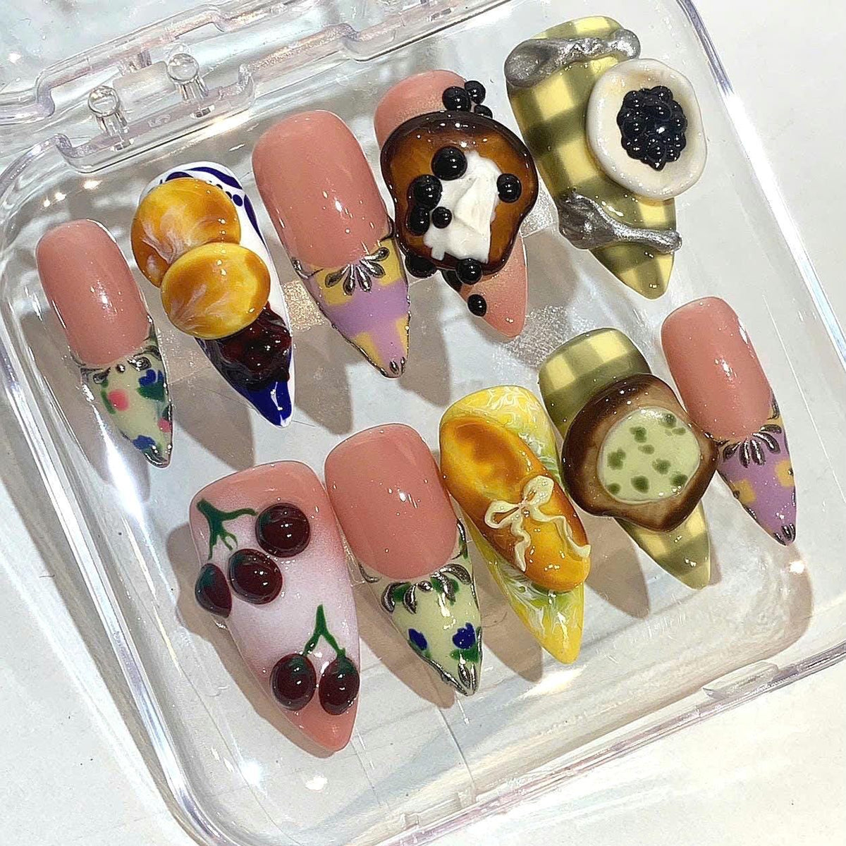 3D Dessert Press On Nails | Handmade Food Nail Set, Kawaii False Nails