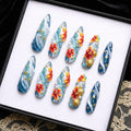 Ocean Floral Press On Nails | 3D Sculpted Wave Fake Nails | Handcrafted Shell False Nails | Handmade Premium Nail | Summer Beach Nail