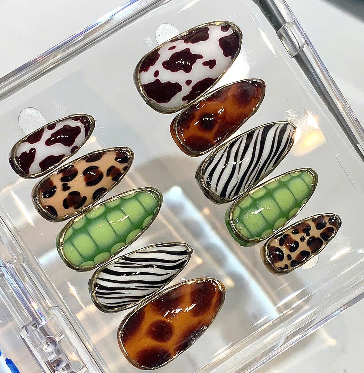 Mixed Animal Print Press On Nails | Leopard, Cow, Zebra, Tortoise Shell Set