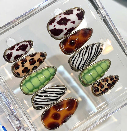 Mixed Animal Print Press On Nails | Leopard, Cow, Zebra, Tortoise Shell Set
