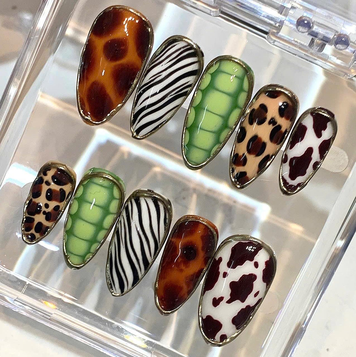 Mixed Animal Print Press On Nails | Leopard, Cow, Zebra, Tortoise Shell Set