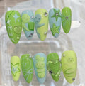 Green Y2K Press On Nails, 3D Heart Star Kawaii Art Set