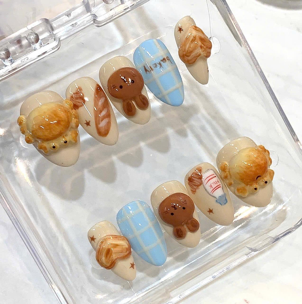 3D Bakery Bunny Press On Nails, Kawaii Food Nail Art, Pastel Japanese Style Statement