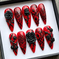 Gothic Black Rose Press On Nails | Dark Romance Long Stiletto | 3D Floral Thorns Nails | Hand Sculpted Gel Nails | Edgy Goth Girl Nails