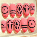 Handmade Geometric Press On Nails: Pink Abstract Line Art