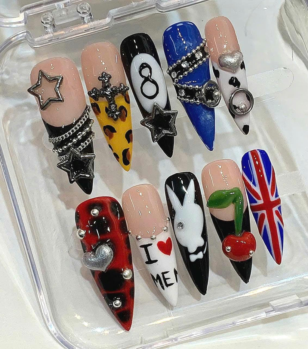 Handmade Punk Rock Press On Nails: 3D Nail Art