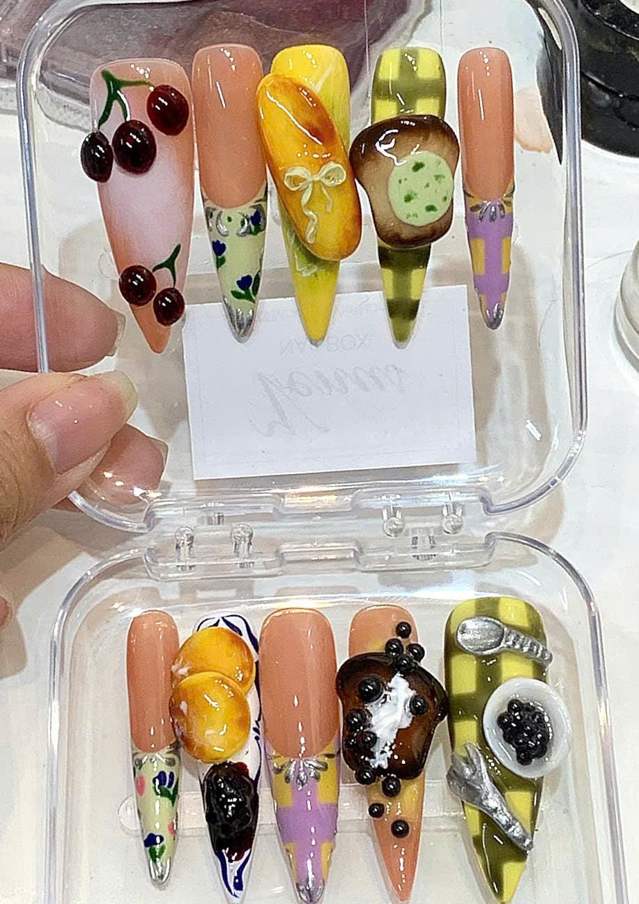3D Dessert Press On Nails | Handmade Food Nail Set, Kawaii False Nails