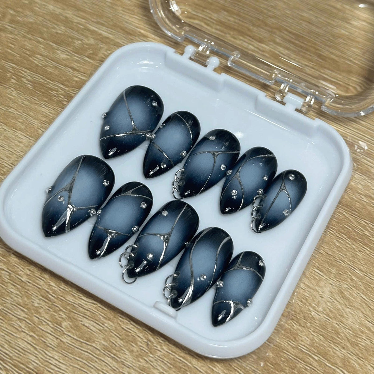 Dark Gothic Press On Nails: Grunge Stud Chain Nail Art