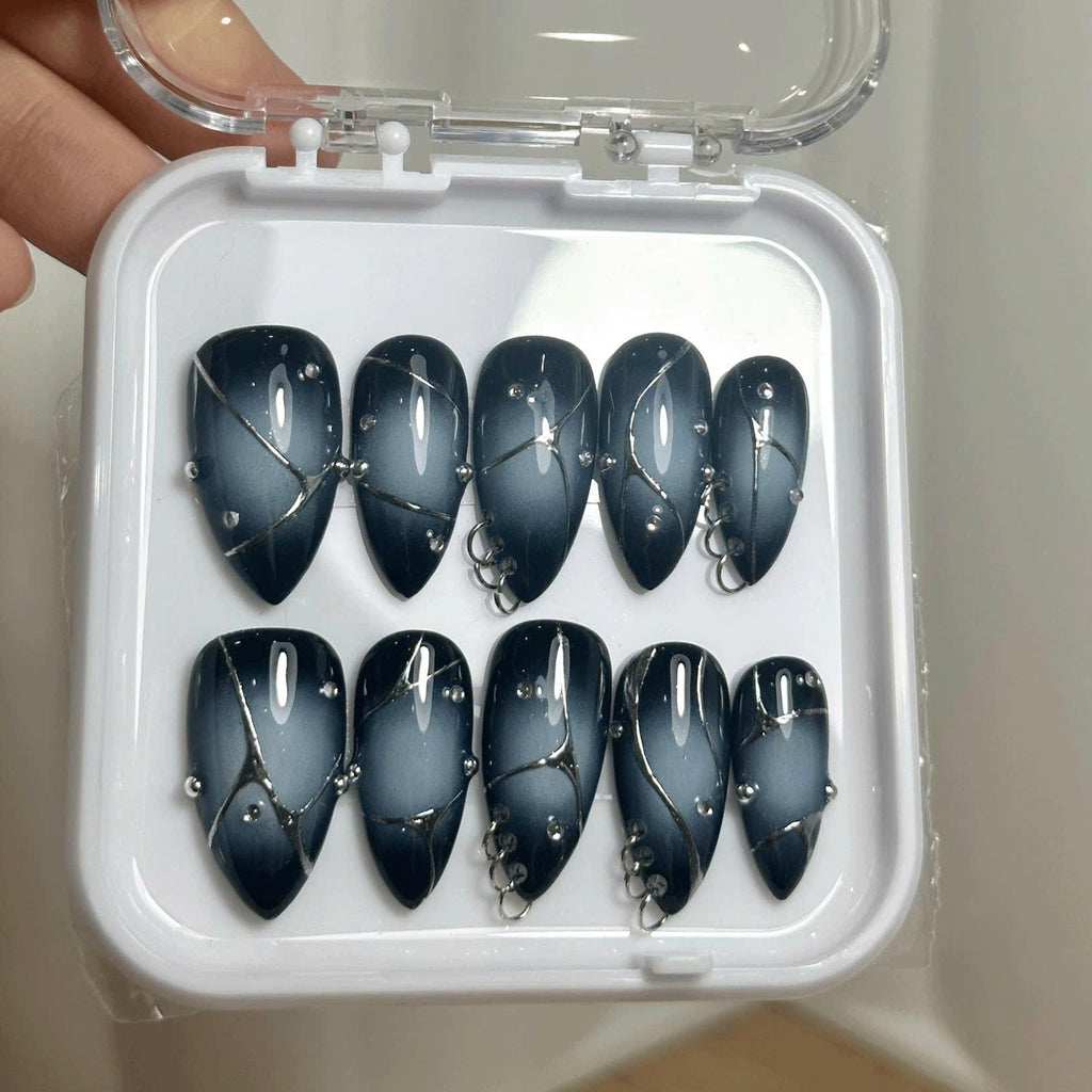Dark Gothic Press On Nails: Grunge Stud Chain Nail Art